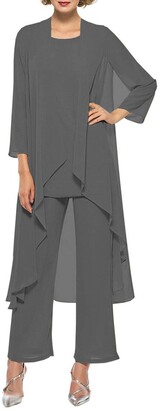 Hsls Women's 3 Pieces Chiffon Long Sleeves Mother of Bride Dress Pant Suits with Jacket for Wedding (Silver Grey 14)