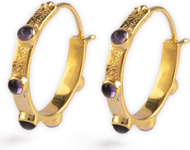 Goddess Charms Gold / Purple Third Eye Chakra Earrings - Amethyst