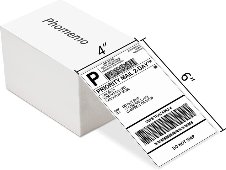 phomemo 4x6 Thermal Direct Shipping Label,Pack of 500 Fan-Fold Labels, Permanent Adhesive, Commercial Grade Thermal Shipping Labels
