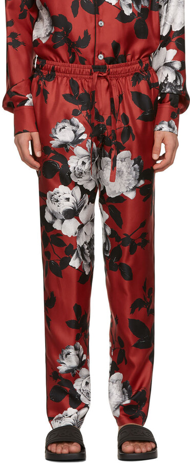 Dolce & Gabbana Red Silk Camellia Print Pyjama Trousers - ShopStyle Bottoms
