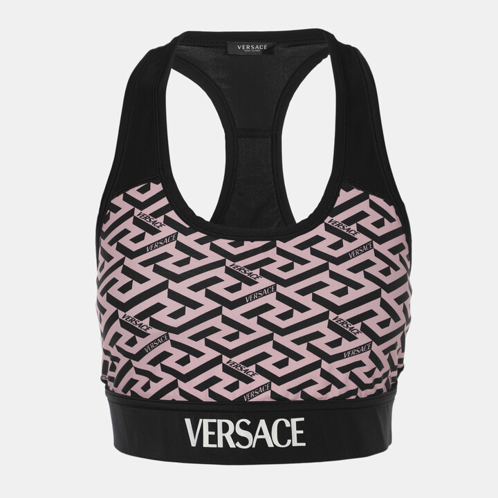 Versace Black/Pink Jersey La Greca Tank Crop Tops L