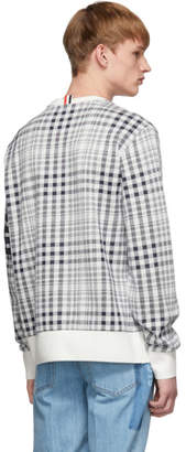 Thom Browne Navy and White Shadow Check Jacquard Sweatshirt