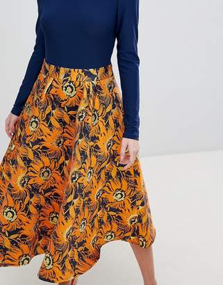 Traffic People Midi Dress With Contrast Printed Skirt