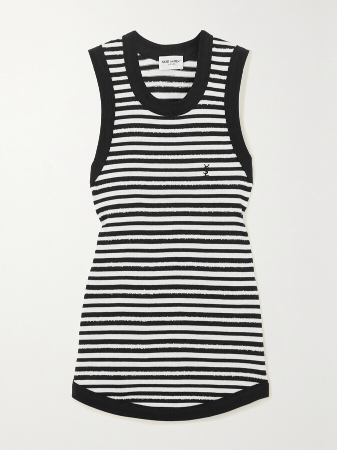 Saint Laurent Distressed Striped Cotton Tank - Black