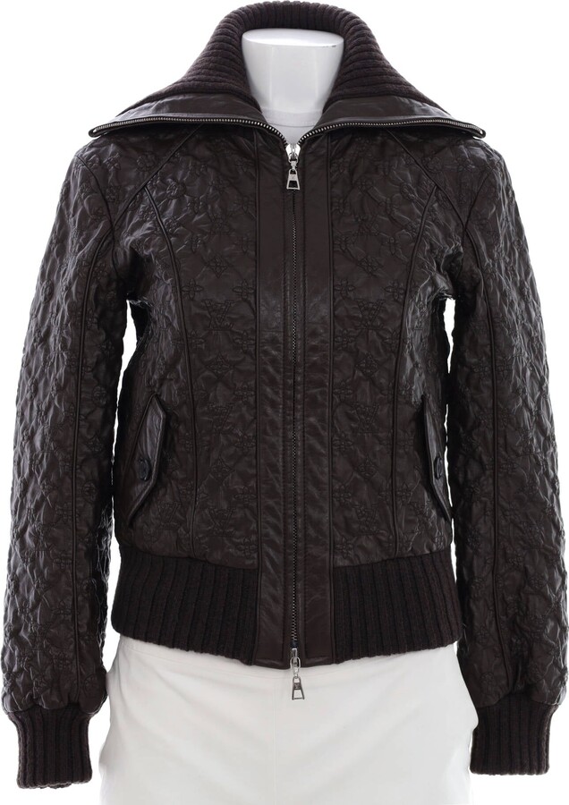 Louis Vuitton Women's Zip Up Collar Bomber Jacket Embroidered Monogram  Leather with Wool - ShopStyle