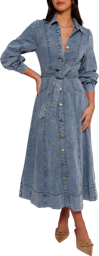 Petal & Pup Emberly Three-Quarter Sleeve Stretch Denim Maxi Dress