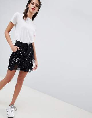 boohoo Pearl Embellished Denim Mini Skirt