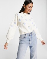 Thumbnail for your product : Fashion Union high neck cropped jumper with floral embroidery