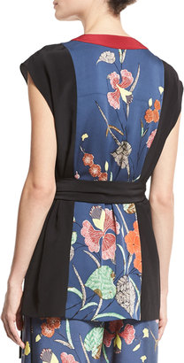 Diane von Furstenberg Floral-Print Stretch-Silk Kimono Wrap Top, Multicolor