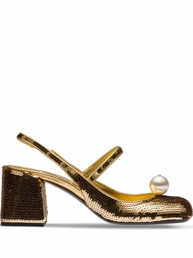 gold sequin pumps