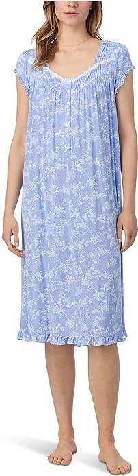 Eileen West Modal Spandex Jersey 42 Cap Sleeve Waltz Nightgown Women's Clothing Blue Ground White Floral : XS, Modal/Spandex