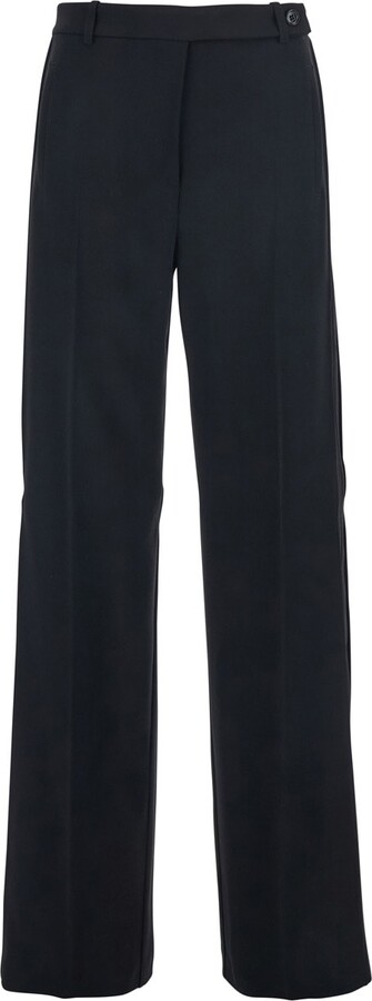 Pinko Black Pants With Pleated Details And Belt Loops In Tech Fabric Stretch Woman