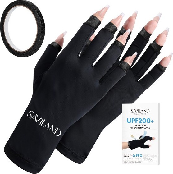 Saviland Pro 360° UV Defense System - UPF200+ Surgical Guard Gloves w/Tactical Tape for Lamp Safety & Cuticle Shield (Size: 1 Pair)