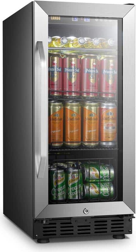 Lanbo Beverage Refrigerator 15 in. 70 Can Single Zone Beverage Cooler, Stainless Steel