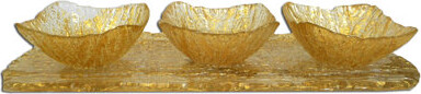 Everly Quinn Beveled 3 Bowl Relish Dish-Gold-Tray