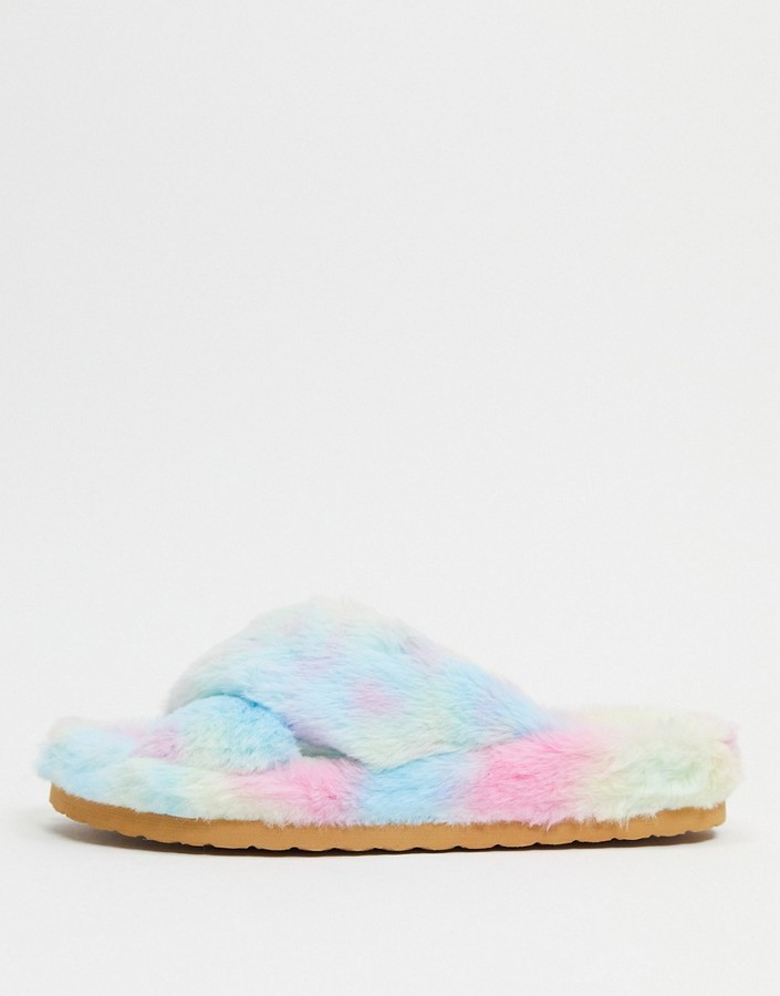 Steve Madden Fuzed slip on fluffy slippers in multi - ShopStyle