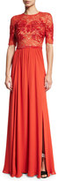 Thumbnail for your product : Jenny Packham Elbow-Sleeve Embellished Gown, Pumpkin