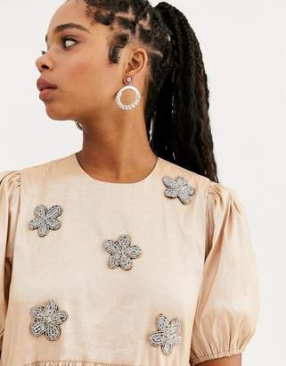Sister Jane Dream tiered midaxi dress with puff sleeves and embellished flowers in taffeta