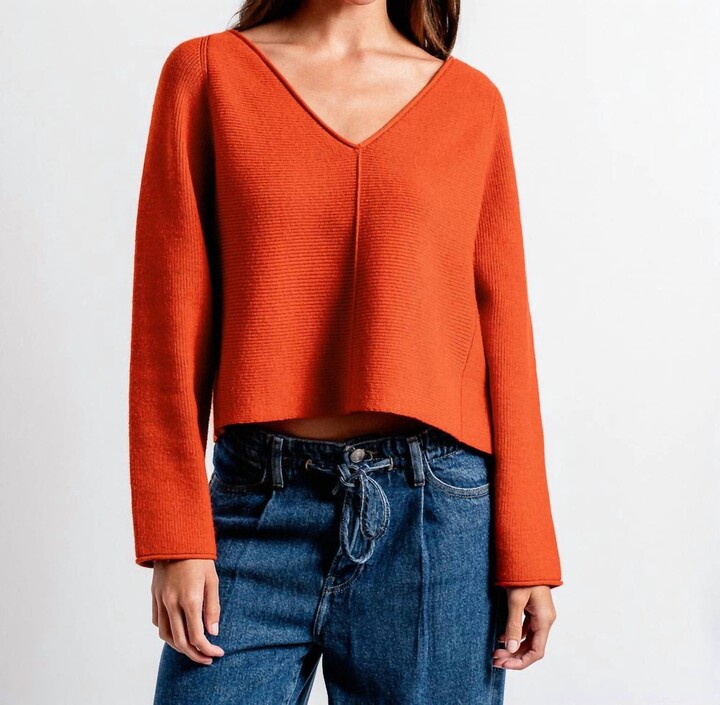 KERISMA Asima V-Neck Sweater Top In Dark Coral