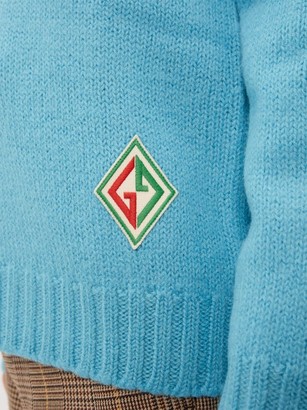 Gucci Logo-patch V-neck Wool Sweater - Blue