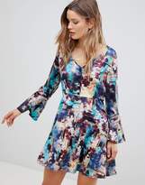 Thumbnail for your product : Lavand Abstract Floral Skater Dress With Fluted Sleeve