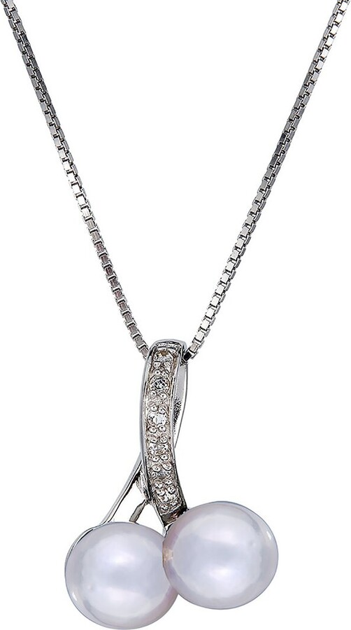 BELPEARL Silver 8-9mm Pearl CZ Pendant Necklace