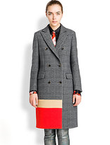 Thumbnail for your product : MSGM Colorblock-Paneled Checked Double-Breasted Coat