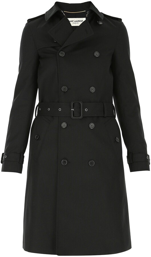Saint Laurent Double-Breasted Belted Trench Coat - ShopStyle