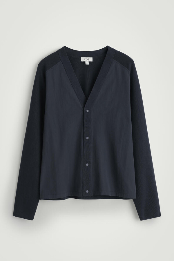 Nylon-Paneled Knitted Cardigan
