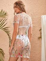 Thumbnail for your product : Shein Floral Embroidery Mesh Sheer Dress