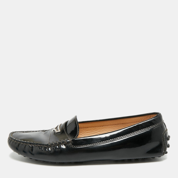 Tod's Gommino Size 38.5 Black Patent Leather Penny Loafers