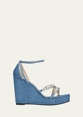 クリスタル★Jimmy Choo BING 120 ウェッジサンダル DENIM Jimmy Choo Bing Denim Crystal Wedge Sandals - ShopStyle