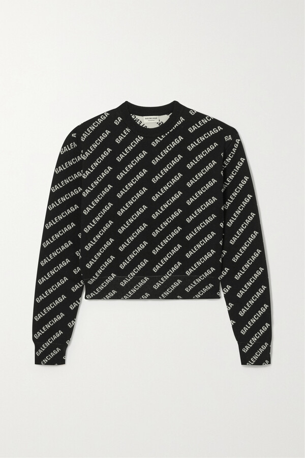 Balenciaga Cropped Intarsia-knit Sweater - Black - ShopStyle