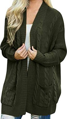 HARRYSTORE Women Coat HARRYSTORE Chunky Cardigans for Women Classic Open Front Long Sleeve Loose Knit Warm Cardigan Sweater with Pockets Green