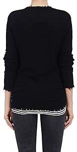 R 13 Women's Distressed Cashmere Crewneck Sweater - Black