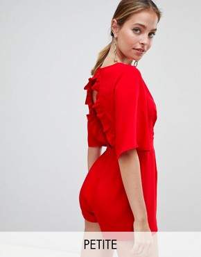 Missguided Petite Ruffle Open Back Playsuit