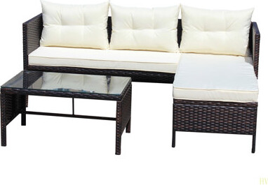 Latitude Run Outdoor Patio Furniture Sets 3 Piece Conversation Set Wicker Ratten Sectional Sofa With Seat Cushions