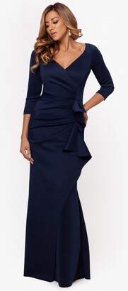 Xscape Evenings Ruched Scuba Ruffle Gown
