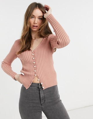 NA-KD faux pearl button cardigan in dusty pink