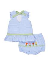 Thumbnail for your product : Florence Eiseman Sleeveless Gingham Seersucker Dress w/ Bloomers, Blue, Size 3-24 Months