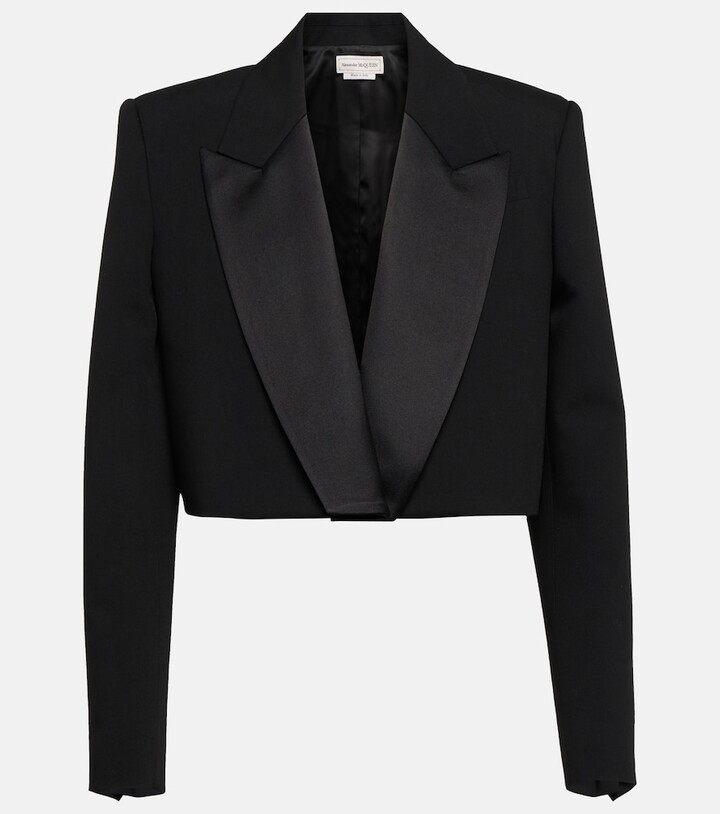 Alexander McQueen Cropped wool tuxedo blazer