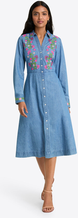 Draper James Cecilia Embroidered Shirtdress in Denim
