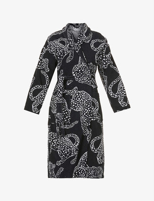 Desmond & Dempsey Jaguar-print cotton towelling dressing gown