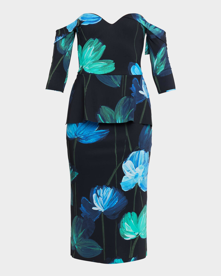 Chiara Boni La Petite Robe Off-Shoulder Bodycon Peplum Midi Dress