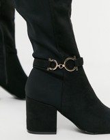 Thumbnail for your product : Truffle Collection wide fit over the knee heeled boots in black with metal trim detail