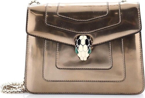 Pre-Owned Bvlgari Small Serpenti Forever Square Shoulder Bag Metallic Leather