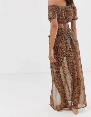 South Beach Leopard Maxi Wrap Beach Skirt Co-Ord