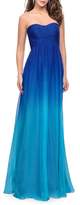 Thumbnail for your product : La Femme Ruched Ombre Chiffon Strapless Gown