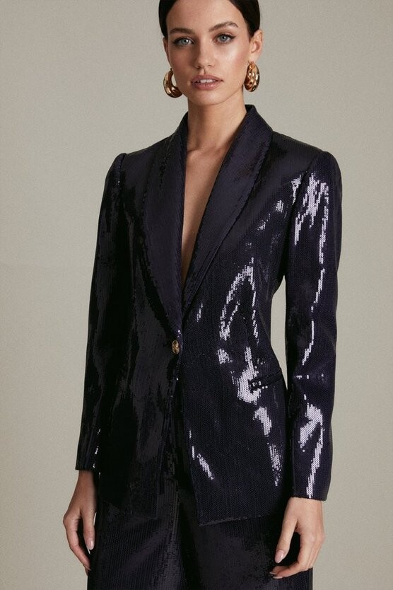 blue sequin jacket womens