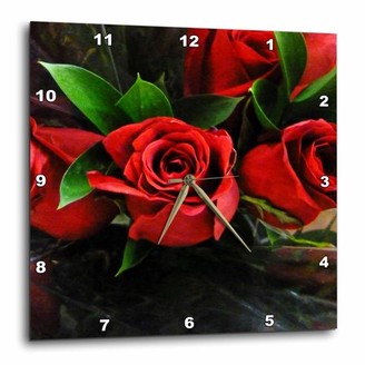 3dRose Red Roses On Black, Wall Clock, 15 by 15-inch
